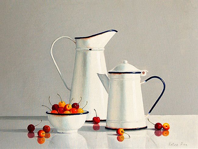 Vintage Enamelware with Cherries by Peter Dee
